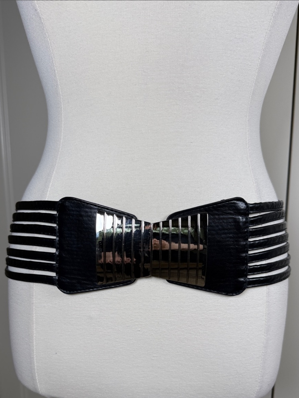 torrid Wide Black Elastic Waist Belt with Silver Tone Accent